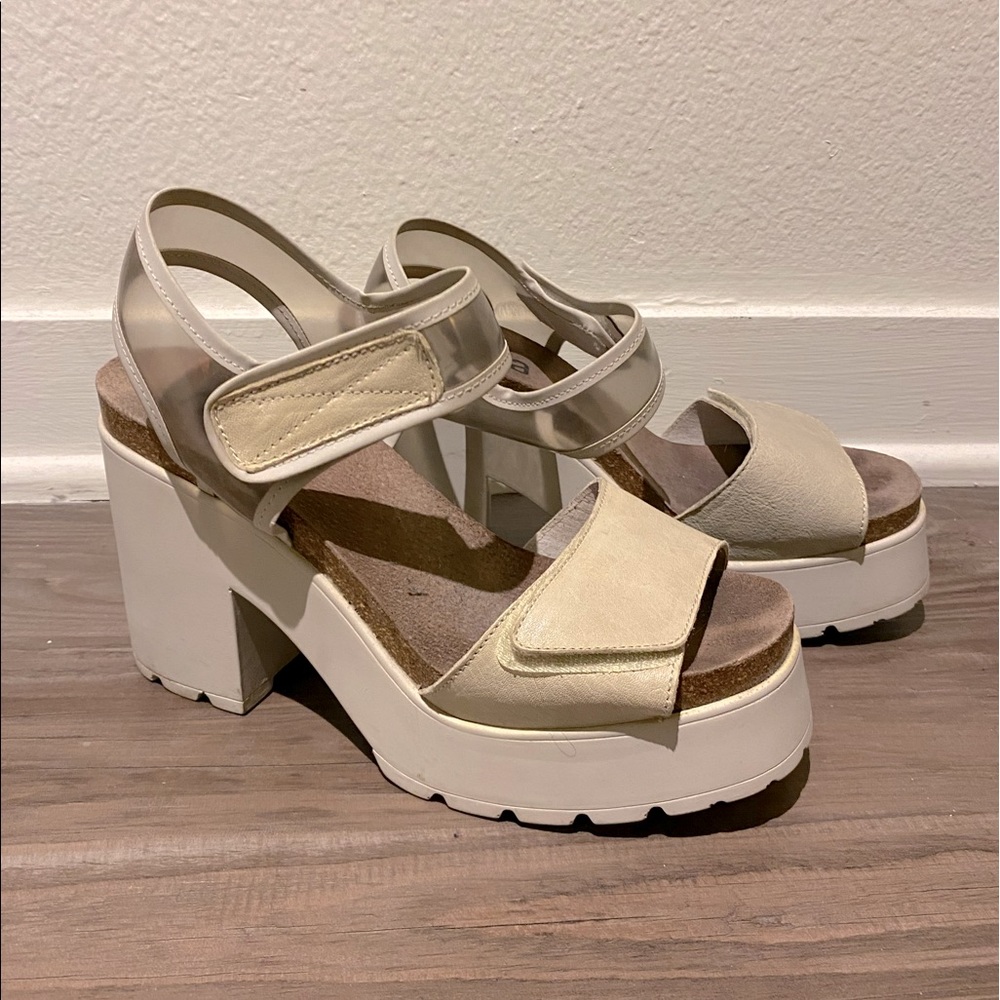 Miista Warm White Platform Velcro Sandals
